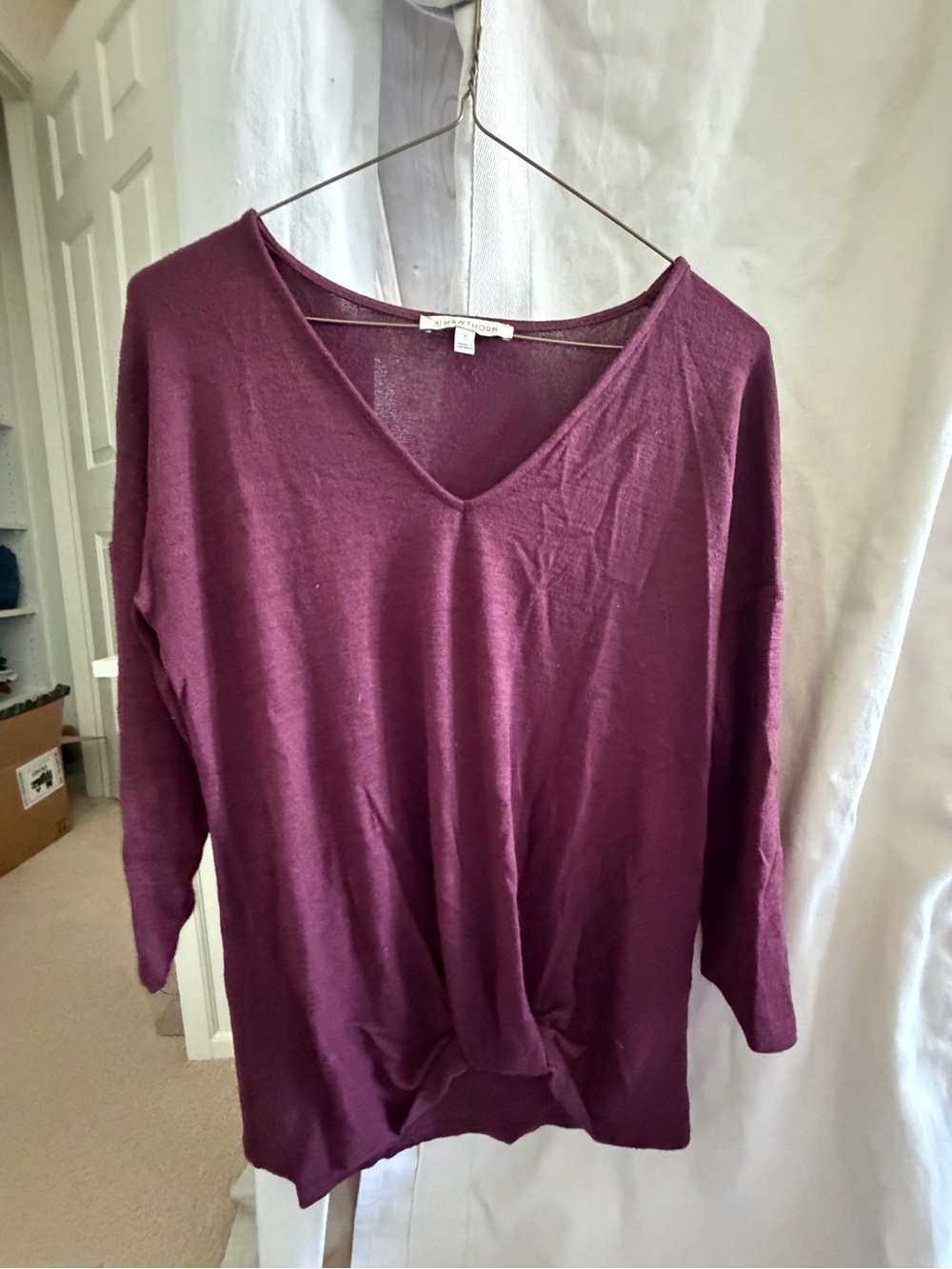 41 Hawthorn Plum V-Neck Lightweight Sweater Top